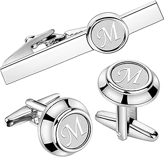 26 Letters Tie Clip and Cufflinks for Men, Initial Tie Bar & Cuff Links Set Necktie Clip for Business, Wedding, Anniversary