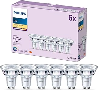 فيليبس مصباح سبوت كلاسيكي LED 6 عبوات [ابيض دافئ 2700 كلفن - GU10] 50 واط، غير قابل للتعتيم، للاضاءة الداخلية المنزلية