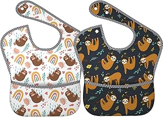 Qwalnely Bibs Cute Baby Stuff 2Packs for 6-24 Months Waterproof Washable Fabric