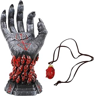 XISEZIUO Berserk Hand of God Statue, Anime Skeleton Devil Hand with Behelit Necklace, Resin Skull Devil Hand Ornament for Indoor Outdoor Decor and Halloween