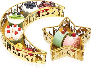 Dailychic Ramadan Serving Tray Set,2Pcs Moon and Star Food Tray Eid Mubarak Tableware Dessert/Candy/Date Palm Containers Home Decoration