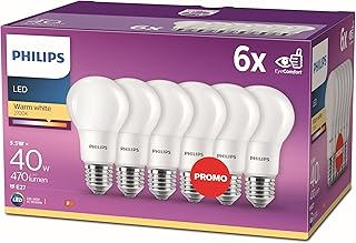 مصباح اضاءة LED E27 من فيليبس 55 واط 40 - ابيض دافئ حزمة 6 قطع