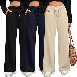 Riyiper 3 Pack Women Wide Leg Sweatpants Drawstring Straight Pants Elastic Waist Joggers Open Bottom Sweatpants with Pockets