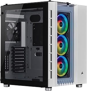 صندوق كمبيوتر ايه تي اكس سمارت من كورسير كريستال سيريس 80X RGB CC-9011169-WW من الزجاج المقسى بتدفق هواء قوي - ابيض