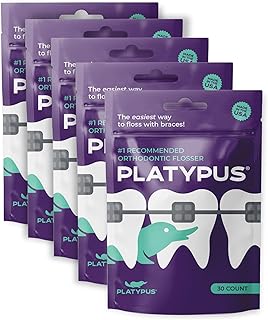 خيط تنظيف الأسنان Platypus - خيط تنظيف الأسنان من أجل الأقواس ، يناسب تحت سلك القوس ، ولن يضر الأقواس ، ويزيد من الامتثال للخيط ، وأسنان الخيط في أقل من دقيقتين - 30 كيس عدد (عبوة من 5 قطع)