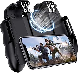 SKEIDO H9 Six Finger PUBG Game Controller Gamepad Trigger Shooting Free Fire Cooling Fan Gamepad Joystick For IOS Android Mobile Phone، من سكيدو، بلوتوث، أسود