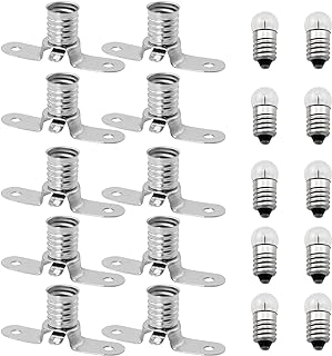 اس كيو اكس بي كيه 10 قطع من مصابيح E10 2.5 فولت0.3 امبير بقاعدة لولبية مصغرة و10 مقبس اضاءة E10 حوامل قاعدة لملحقات التجارب المنزلية والدوائر الكهربائية 0.06 واط