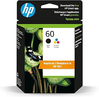 HP خراطيش حبر اصلية 60 اسود/ثلاثي الالوان (عبوة من قطعتين) | تعمل مع ديسك جيت D1660, D2500, D2600, D5560, F2400, F4200, F4400, F4580; انفي 100, 110, 120; فوتوسمارت C4600, C4700 0, D11 سلسلة 0a |