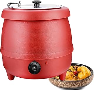 Commercial Restaurant Soup Heater 10L Buffet Soup Pot with Stainless Steel Inner Pot Food Warmer Machine Temperature Controlled 30-85°C for Buffet Catering Restaurant(Red)(A,Blue-f)