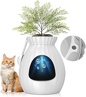 Plant Cat Litter Box, Smart Odor Removal Sterilization, Hidden Litter Box Furniture, Extra Large Cat Litter Box for Indoor Big Cats&Multiple Cats, Includes Artificial Plants, Scoop, Pebbles (White)