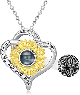 925 Sterling Silver I Love You 100 Languages Necklace I Love You Forever Infinity Heart Mom Sunflower Projection Pendant Necklace for Women Mother's Day Gift