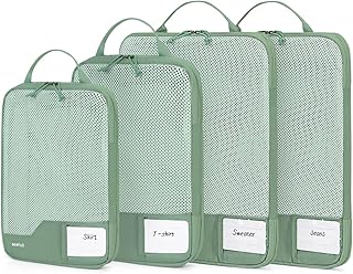 ECOHUB 4pcs Compression Packing Cubes, Suitcases Organiser Bag with Tag, Recycled Travel Bags Organiser for Backpack, Tear-resistant Packing Organiser for Carry On Luggage, Green (Patent Pending)