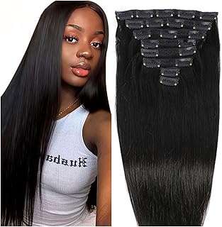 Hair Extensions مشبك مستقيم في وصلات الشعر مشبك شعر بشري حقيقي وصلات شعر إنسانية 8 قطعة مشبك على وصلات شعر 8 قطعة / 120 جرام شعر طبيعي أسود برازيلي Hairpiece(22inches 1PC)