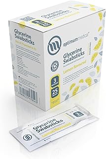 اعواد مسحات جليسرين طبية من اوبتيموم ميديكال - بنكهة الليمون او الكشمش الاسود لطيفة خالية السكر لتخفيف جفاف الفم ونظافة الاسنان ليمون - صندوق 75 قطعة