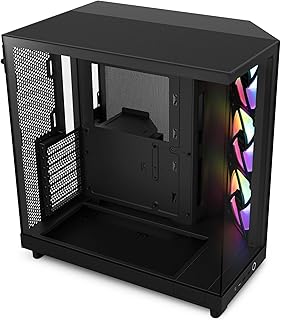 صندوق كمبيوتر H6 فلو من ان زد اكس تي CC-H61FB-R1 تصميم مدمج ومزدوج الحجرة يتضمن 3 مراوح RGB مقاس 120 ملم لوحات زجاجية بتصميم بانورامي عالية الأداء وتدفق هواء فعال تنظيم الكيبلات لون أسود