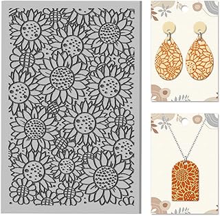 CHGCRAFT Sunflower Plant Clay Texture Mat Polymer Clay Molds DIY Clay Texture Tools for Clay Pottery Earring Jewelry Making Stamp Engraving Machines, Flower, 3.9x2.6x0.1inch