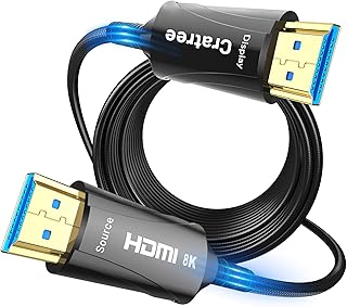 كيبل HDMI طويل 8K من الالياف الضوئية بطول 150 قدم من كراتري - 48Gbps/HDMI 2.1/سلك HDMI فائق السرعة 8K 60Hz 4K 120Hz HDCP 2.2 و2.3 وHDR10 - متوافق مع تلفزيون HD/الشاشة/جهاز العرض