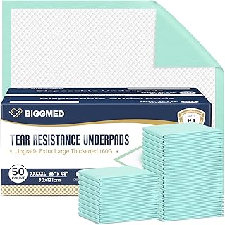 BIGGMED 50 Count Incontinence Bed Pads 48" X 36" Tear-Resistant Disposable Underpads Extra Large Chucks Pads Heavy Duty Absorbency Pee Pads for Adults Elderly Protection for Bed, Sofa, and Chair