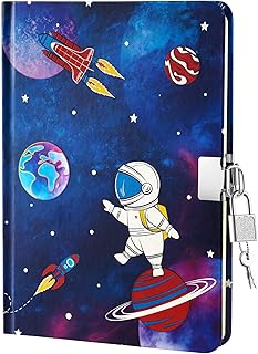 WERNNSAI Space Kids Diary for Boys - Luminous Hardcover Journal Notebook for Kids Gift School Private Diary A5 Lined Memos Writing Drawing Notepad with Lock and Keys، من ويرناسي، 200 الصفحات