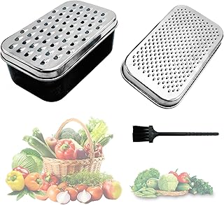 Bamyli Cheese Grater with Container and Lid,Chopper Stainless Steel Graters for Kitchen,Vegetable Fruit Manual Hand Rectangle Box Grater for Shredded (Black)