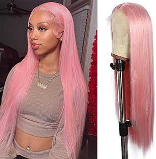 SOMIARIK 13x6 Lace Front Straight Wigs Pink 26 Inch