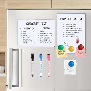 Magnetic Fridge Whiteboard Set: Dry Erase White Board (12X8"), Magnets (Bonus), Markers & Erasers (2-Pack, 12 X 8 inch)