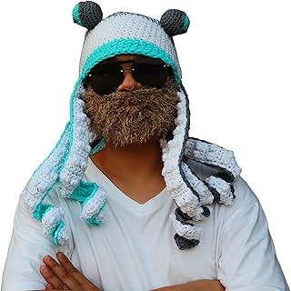 Knitted Winter Hat, Octopus Squid Hat - Octopus Costume Hat (Grey & White)