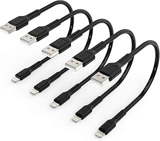 كيبل شحن ايفون قصير 6 انش، سلك USB الى لايتنينج بطول 0.6 قدم لمحطات الشحن السريع متوافق مع ابل ايفون 12 11 برو ماكس اكس اس 8 7 6 5 بلس وايباد اير/ميني