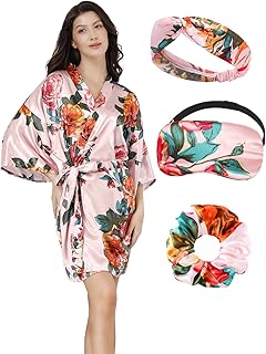 EPLAZA Womens Satin Kimono Robes Bridesmaid Oblique V-Neck Short Robes Sleepwear for Wedding Party