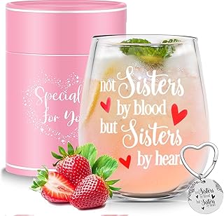 كؤوس نبيذ مع عبارة Not Sisters by Blood but Heart اقوال مضحكة لأفضل صديق هدايا عيد ميلاد للنساء والفتيات فكرة هدية الحب النبيذ من يالوكي زجاج شفاف