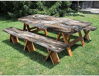 Marble Picnic Table Cover with Bench Covers, 3 Piece Fitted Table Cover, Retro Style Paintbrush Colors in Marbling Texture Watercolor Artwork, for outdoor, park, terrace, 28 x 72 Inch Sand Brown