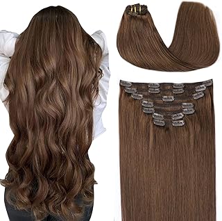 SURNEL Hair Extensions Clip in Real Human Hair 160 Grams Medium Brown Invisible Clip in Hair Extensions 7 Pcs Double Weft Silky Straight Remy Hair Thick Ends 18 Inch Full Head (7C#4-18)