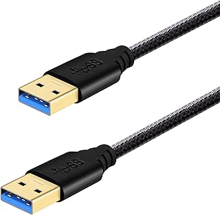 كيبل USB 3.0 من ذكر ايه الى ذكر ايه من النايلون المجدول بطول 6 اقدام ولون اسود بسرعة نقل 5 جيجا في الثانية من اجل صناديق القرص الصلب واجهزة المودم والكاميرات من فاسجير