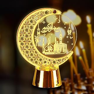 فانوس شموع رمضان صغير لديكور رمضان من جلوديكارت، فانوس رمضان صغير على شكل قمر وقلعة ضوء لهدية رمضان وديكور طاولة المنزل والعيد المبارك، شمعة صغيرة لديكور المنضدة