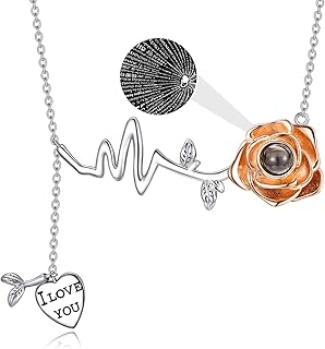 925 Sterling Silver I Love You 100 Languages Necklace I Love You Forever Infinity Heart Mom Sunflower Projection Pendant Necklace for Women Mother's Day Gift