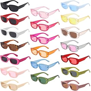 Geopty 10/20 Pack Retro Narrow/Chunky Rectangle Sunglasses for Women Men 90s Trendy Aesthetic Y2K Square Party Glasses