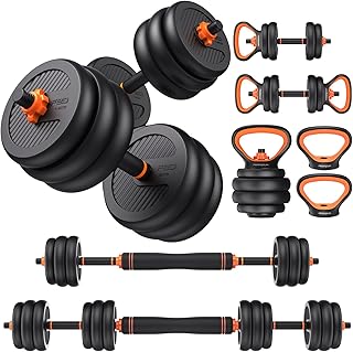 FEIERDUN Adjustable Dumbbells, 20/30/40/50/70/90lbs Free Weight Set with Connector, 4 in1 Dumbbells Set Used as Barbell, Kettlebells, Push up Stand, Fitness Exercises for Home Gym Suitable Men/Women