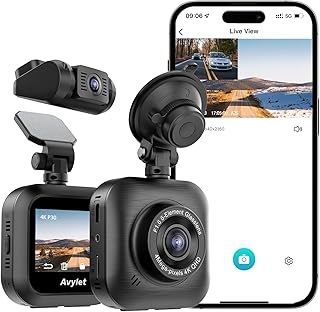 Avylet 4K Front Dash Cam and 1080 Rear, Dual Wi-Fi APP Car Camera, 2 Inch IPS Screen, Super Night Vision, 24H Parking Mode, 170° Wide Angle, G-Sensor Loop Recording