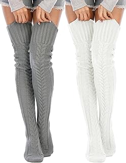 Leoparts Women's Cable Knitted Thigh High Boot Socks Extra Long Winter Stockings Over Knee Leg Warmers