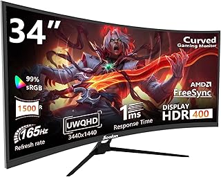 شاشة العاب كمبيوتر منحنية عريضة للغاية 34 انش 4K 165Hz UWQHD 3440x1440، 1500R -PIP، 1ms (MPRT)، HDR، 300 وحدة مضيئة في البكسل، sRGB99%، فري سينك، HDMI2.1(TMDS) ×2، DP1.4×2، عناية بالعين، تدعم حامل