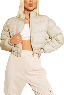 Bianstore Women's Cute Cropped Zip Up Puffer Jacket Short Bubble Coat with Pockets