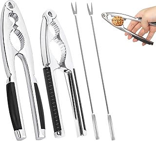 Nutcracker 4 Set Nut Crackers Multifunctional Nut Cracker Heavy Duty Nut Crackers with Fork and Non-Slip Handle Nutcrackers for Walnut Hazelnut Almonds Pecan Seafood