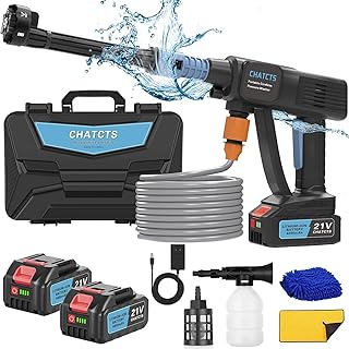 Portable Cordless Pressure Washer, 980PSI Cordless Car Pressure Washer with 2 Batteries, 6 in 1 Nozzle, 5 Meter Hose, for Watering, Cleaning, Car Washing, Floor Washing