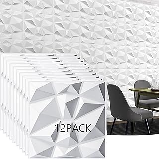 MostNow 3D Wall Panels PVC Decorative,12 Pack 30 x 30CM 3D Wall Panel Diamond for Interior Wall Décor, PVC Diamond Design Textured Wall Panels for Living Room Lobby Bedroom Hotel Office (White-12Pack)