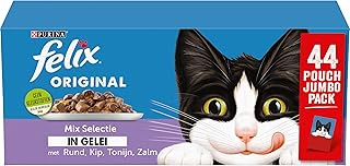 Felix Mix Selection in Jelly Cat Food, Wet Food Bags with Beef, Chicken, Salmon & Tuna, 44 x 85 g (44 Bags, 3.7 kg)