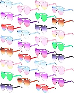 Yunsailing 30 Pcs Heart Shape Sunglasses Rimless Heart Glasses Bulk Colorful Glasses for Adults Trendy Glasses Women Eyewear