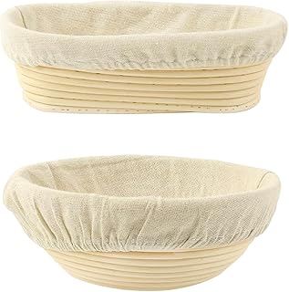 Bread Proofing Basket - Banneton Proofing Basket, Natural Rattan Sourdough Proving Basket with Linen Cloth Liner,Bread Making Dough Rising Sourdough Basket for Professional Home Bakers 25cm Oval+Round