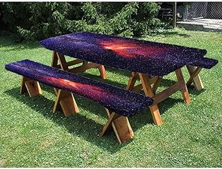 Starry sky 72" Polyester Picnic Table and Bench Fitted Tablecloth, Cosmic starry style theme, for Christmas, parties, picnics, 28 x 72 Inch