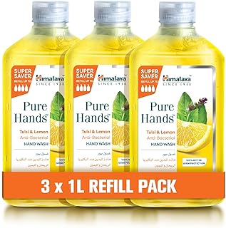 Himalaya Pure Hands Tulsi & Lemon Anti-Bacterial Hand Wash (1000ml x 3) - Natural Germ Protection, Refreshing Citrus Scent, Moisturizing Formula