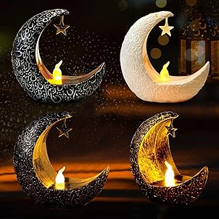 ياويلتي مصابيح زينة رمضان LED على شكل قمر، مصباح رمضان لغرفة النوم وغرفة المعيشة، 4 قطع ديكورات رمضان لطاولة المنزل